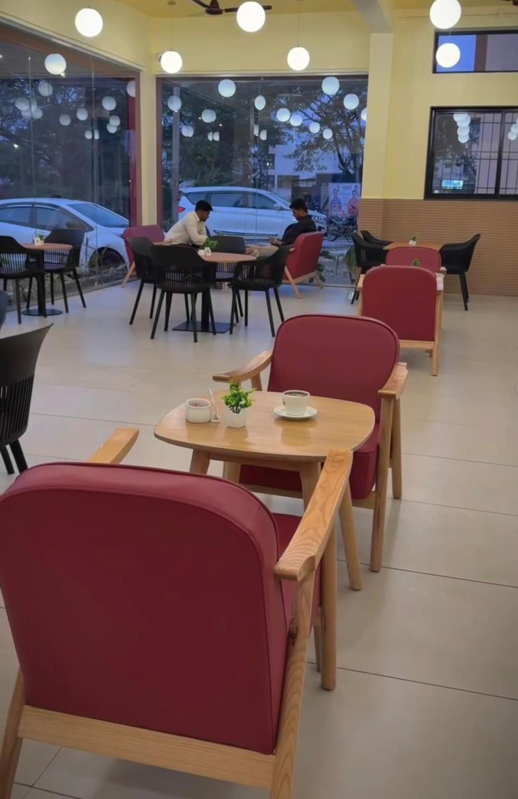Comfortable Maroon Armchairs at Pokket Cafe